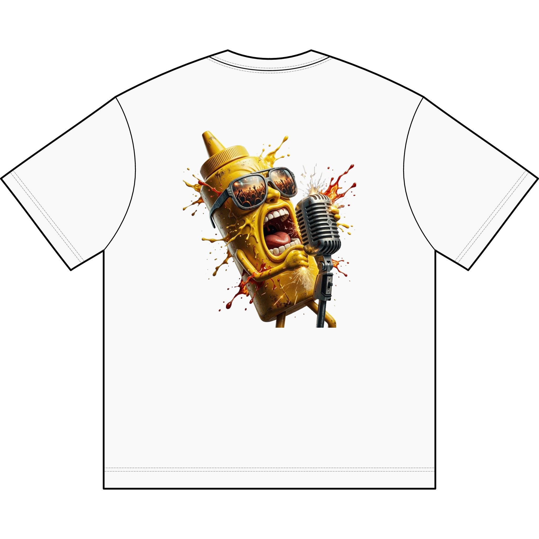 Screaming Mustard Bottle Graphic Tee — Retro Microphone & Sunglasses Novelty T-Shirt